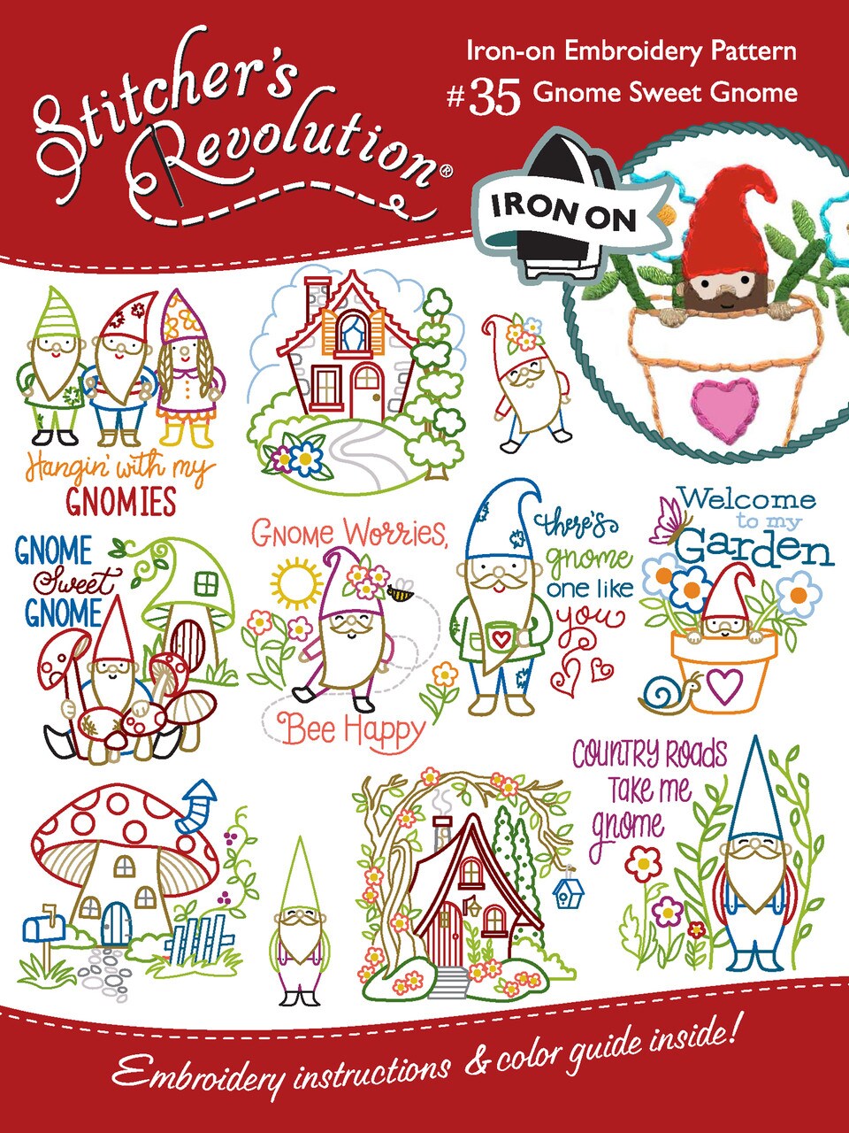Stitcher's Revolution Gnome Sweet Gnome SR35 embroidery iron on pattern